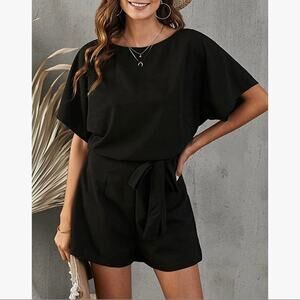 Women’s Short Sleeve Elegant Black Jumpsuit / Romper